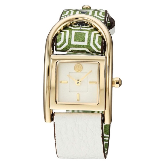Tory Burch THAYER WATCH, GREEN LEATHER/GOLD-TONE - Picture 2 of 8
